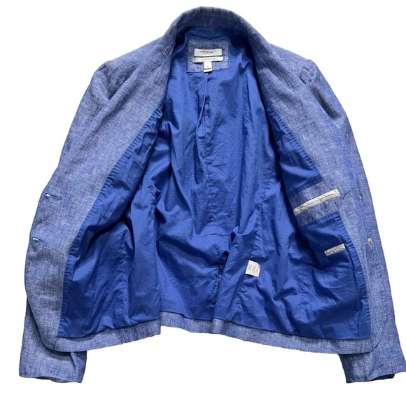 J Crew Size 4 Chambray Schoolboy Blazer Blue Linen. Size 8P label is incorrect. - Picture 3 of 12